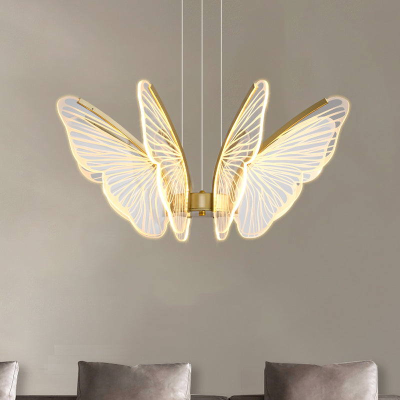 Metal Butterfly Shape Hanging Light Modern Style Multi Lights Cluster Pendant in Gold