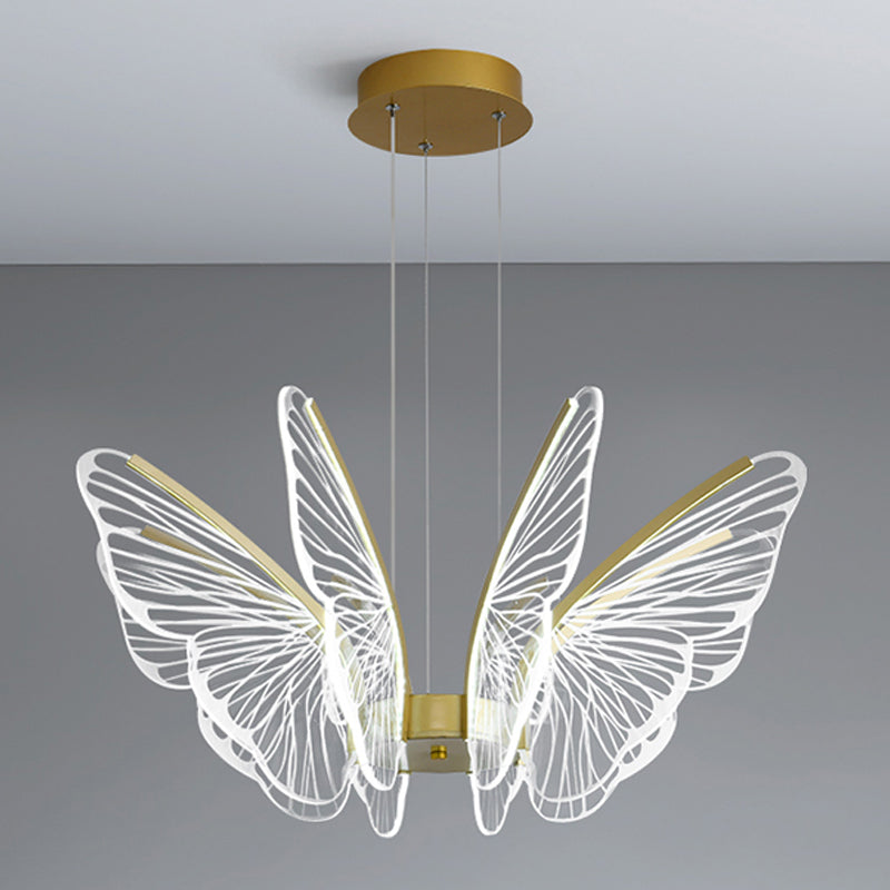 Metal Butterfly Shape Hanging Light Modern Style Multi Lights Cluster Pendant in Gold
