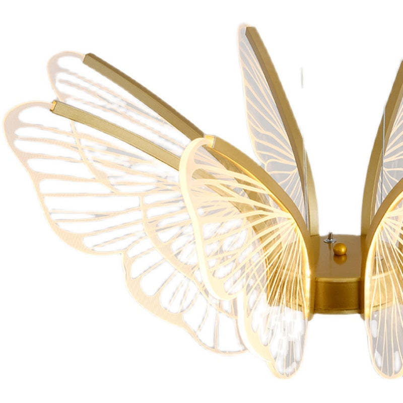 Metal Butterfly Shape Hanging Light Modern Style Multi Lights Cluster Pendant in Gold