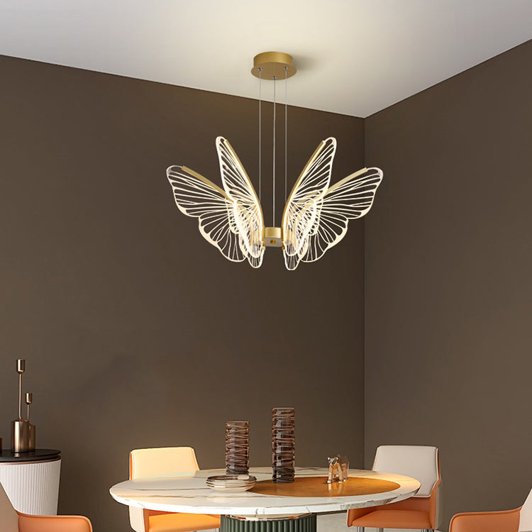 Metal Butterfly Shape Hanging Light Modern Style Multi Lights Cluster Pendant in Gold