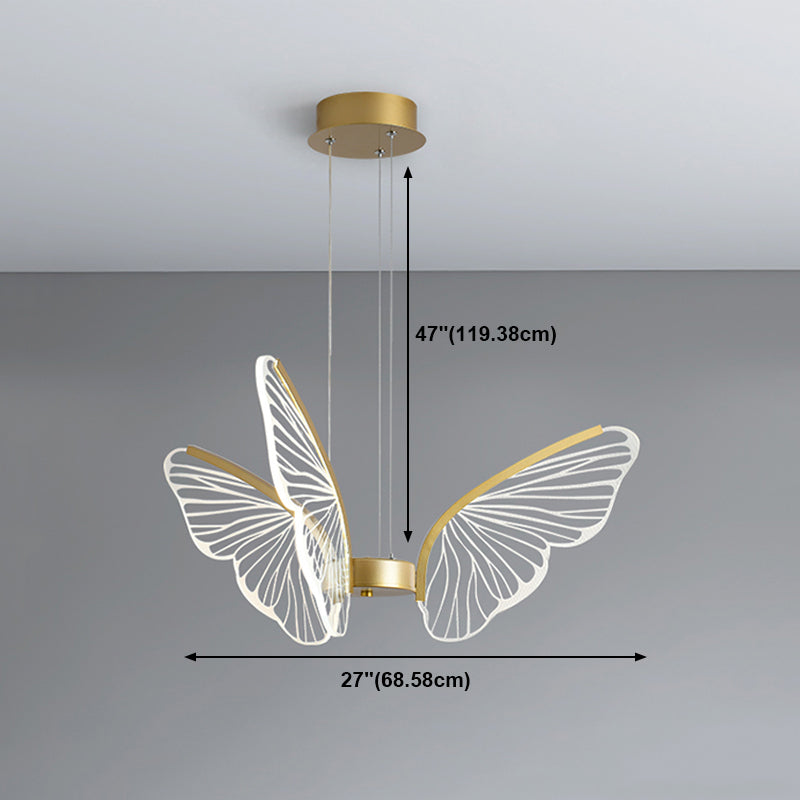 Metal Butterfly Shape Hanging Light Modern Style Multi Lights Cluster Pendant in Gold