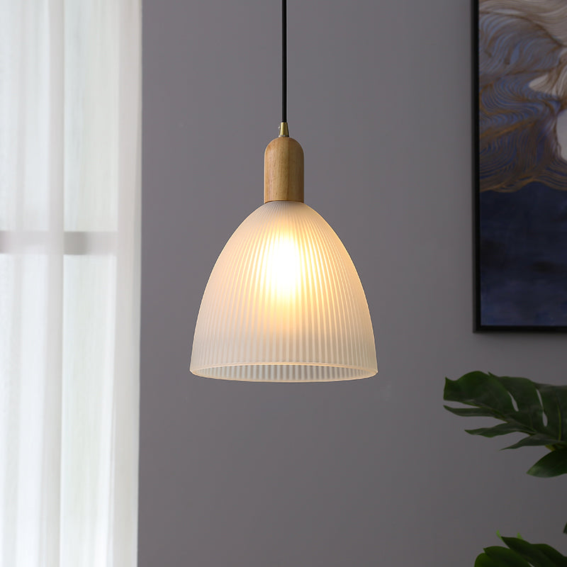 Modern Minimalist Glass Hanging Light Wooden Pendant Lighting Fixture for Sitting Room