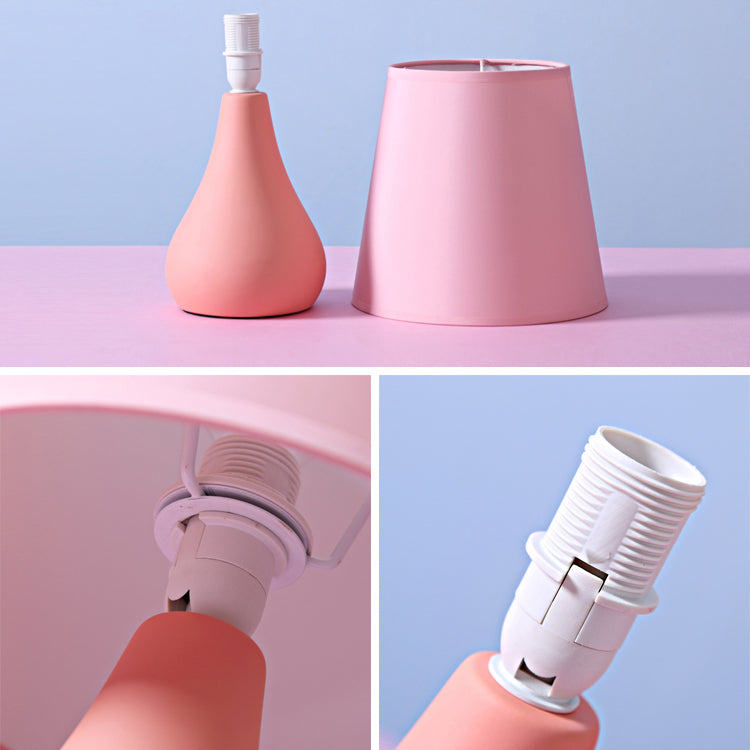 Macaron Cone Shape Table Light Fabric Bedroom Night Table Lamp