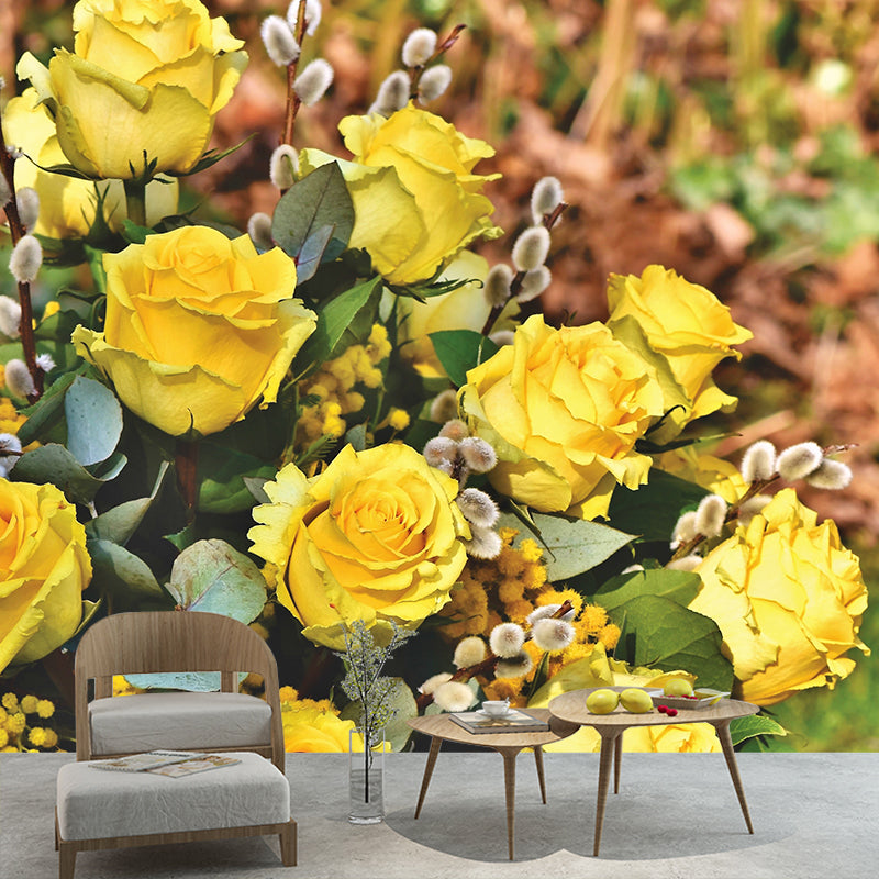 Environment Friendly Resistant Mural Wallpaper Roses Living Room Wall Mural