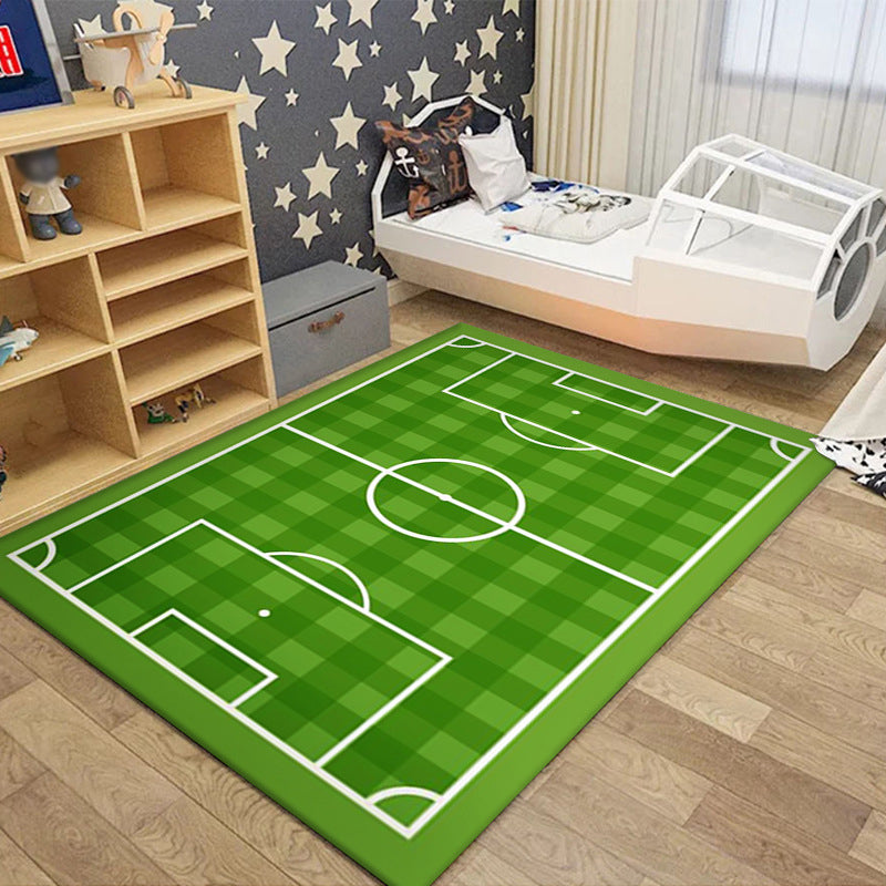 Rapis moderne vert Polyester Football Field Tapis lavable pour le salon