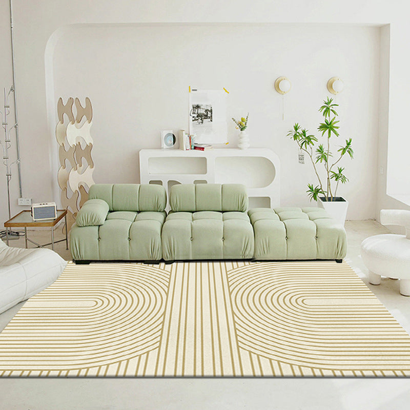 Light Brown Modern Rug Polyester Line Rug Stain Resistant Rug for Home Decor