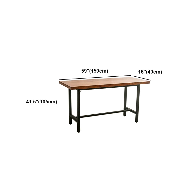 Brown Modern Style Bar Table Solid Wood and Iron with Footrest Coffee Shop Bar Table