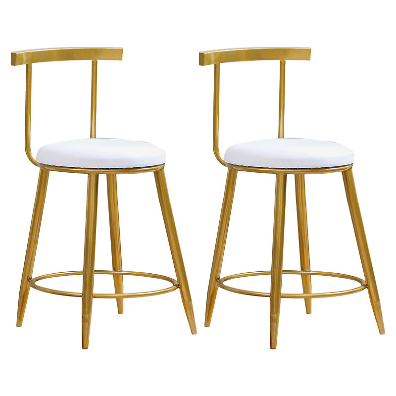 Glam Round Counter Bar Stool White Leather Bar Stool with Footrest in Gold