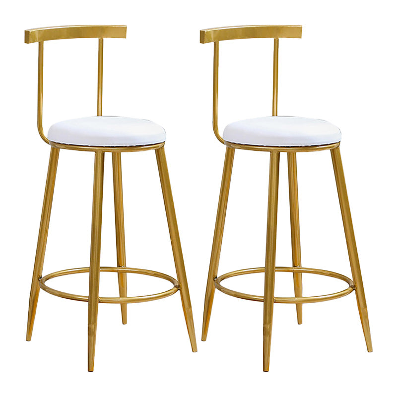 Glam Round Counter Bar Stool White Leather Bar Stool with Footrest in Gold