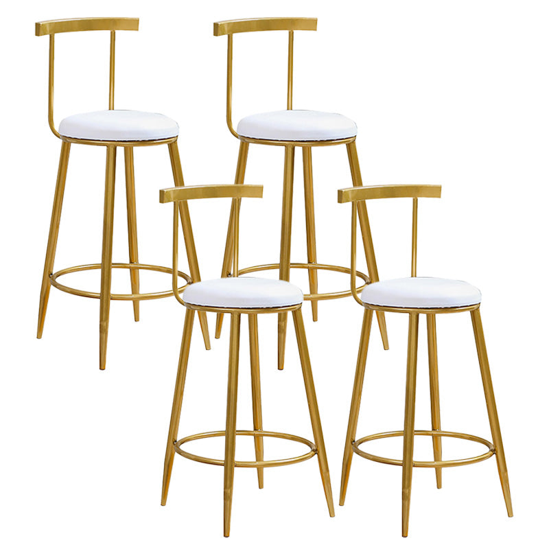 Glam Round Counter Bar Stool White Leather Bar Stool with Footrest in Gold