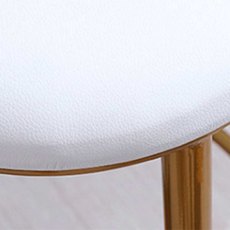 Glam Round Counter Bar Stool White Leather Bar Stool with Footrest in Gold