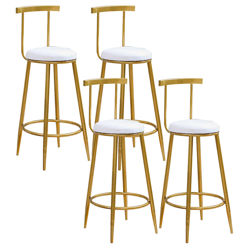 Glam Round Counter Bar Stool White Leather Bar Stool with Footrest in Gold