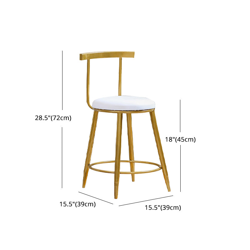 Glam Round Counter Bar Stool White Leather Bar Stool with Footrest in Gold