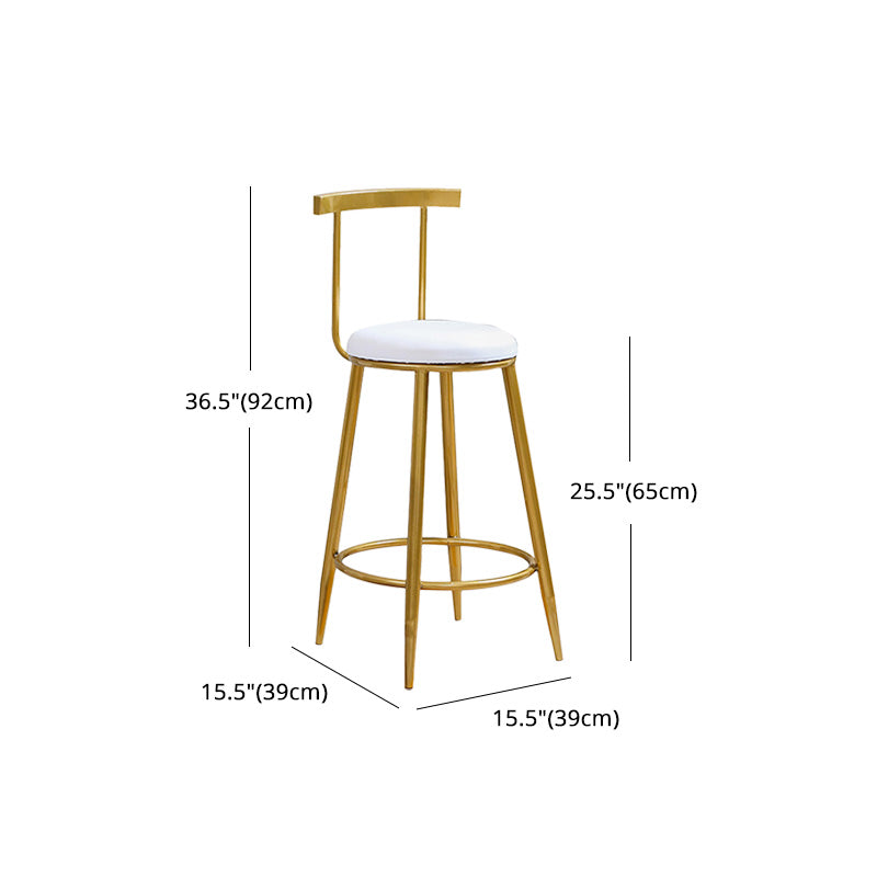 Glam Round Counter Bar Stool White Leather Bar Stool with Footrest in Gold