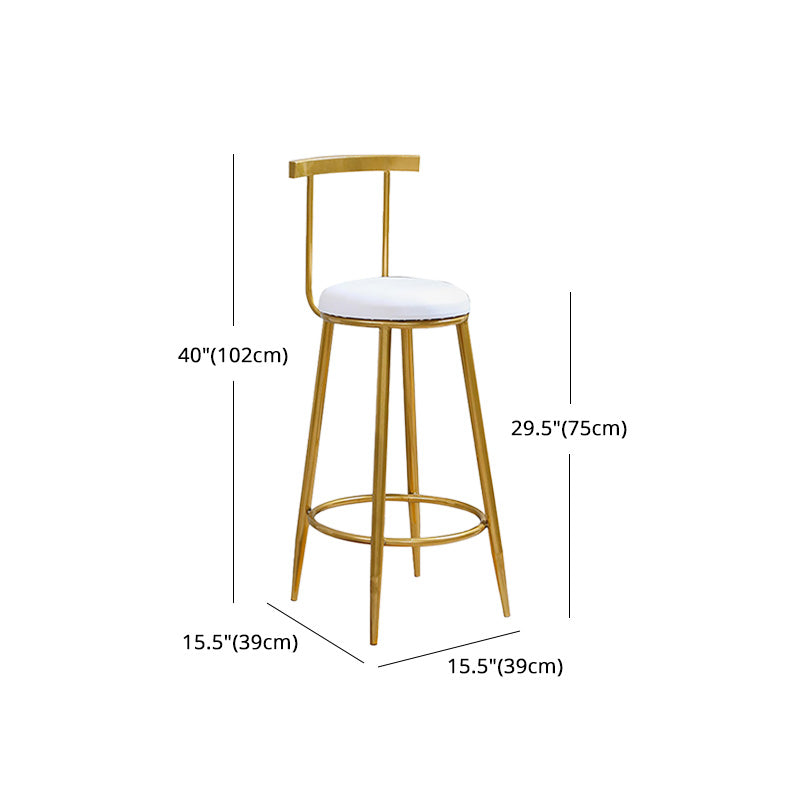 Glam Round Counter Bar Stool White Leather Bar Stool with Footrest in Gold