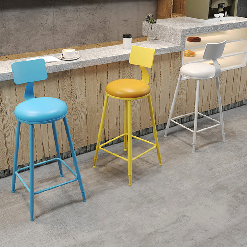 Modern Armless Backrest Counter Stool Iron Dessert Shop Bar Stool with Leather Cushion