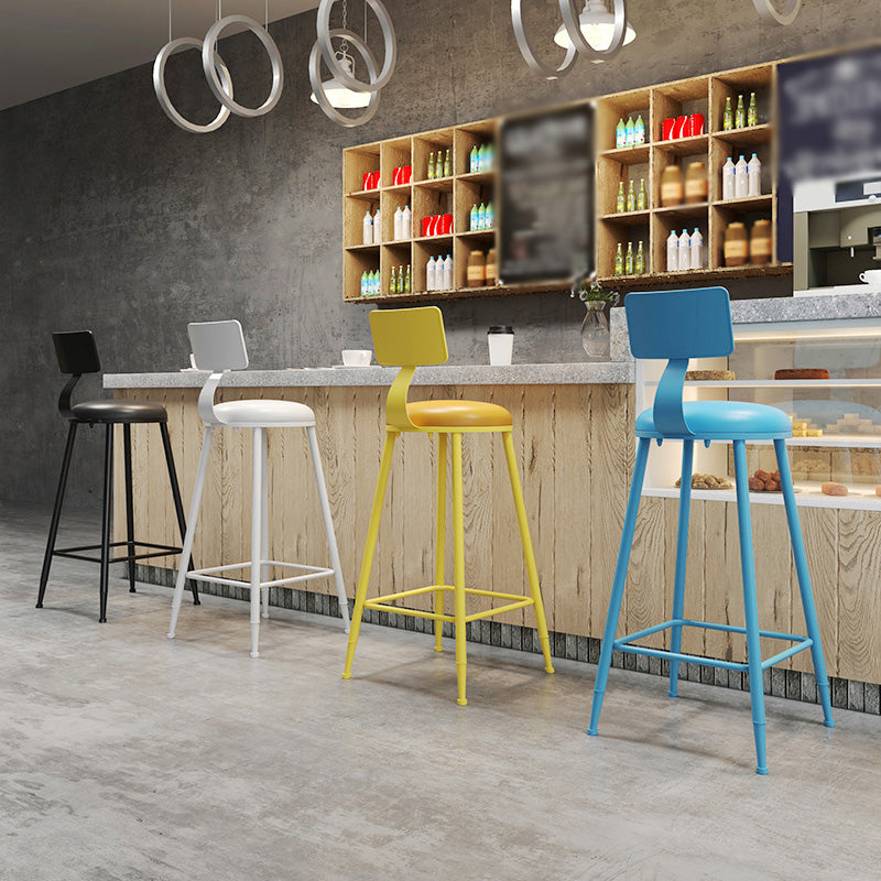 Modern Armless Backrest Counter Stool Iron Dessert Shop Bar Stool with Leather Cushion