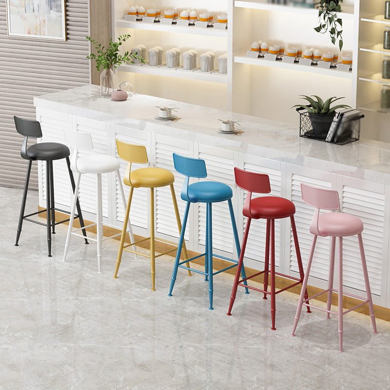 Modern Armless Backrest Counter Stool Iron Dessert Shop Bar Stool with Leather Cushion