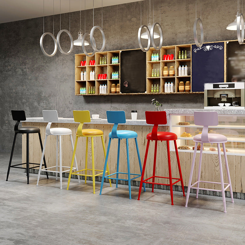 Modern Armless Backrest Counter Stool Iron Dessert Shop Bar Stool with Leather Cushion