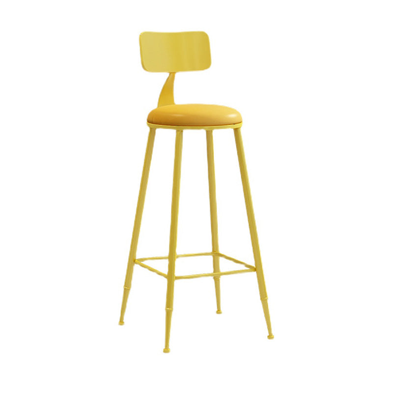 Modern Armless Backrest Counter Stool Iron Dessert Shop Bar Stool with Leather Cushion