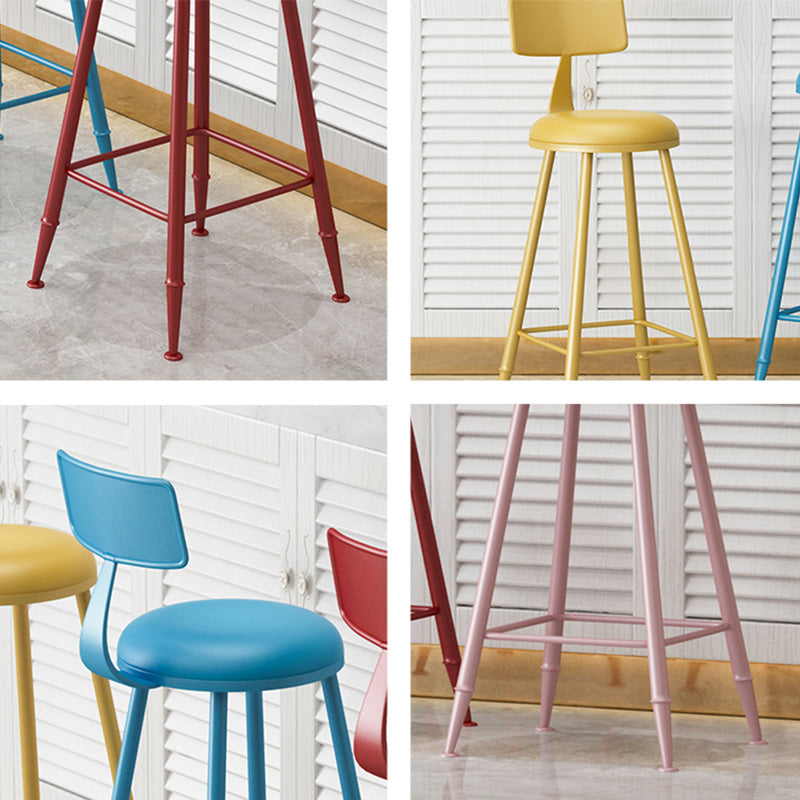 Modern Armless Backrest Counter Stool Iron Dessert Shop Bar Stool with Leather Cushion