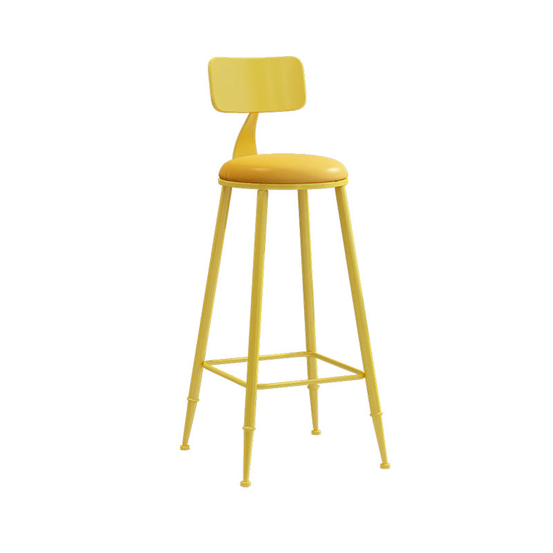 Modern Armless Backrest Counter Stool Iron Dessert Shop Bar Stool with Leather Cushion