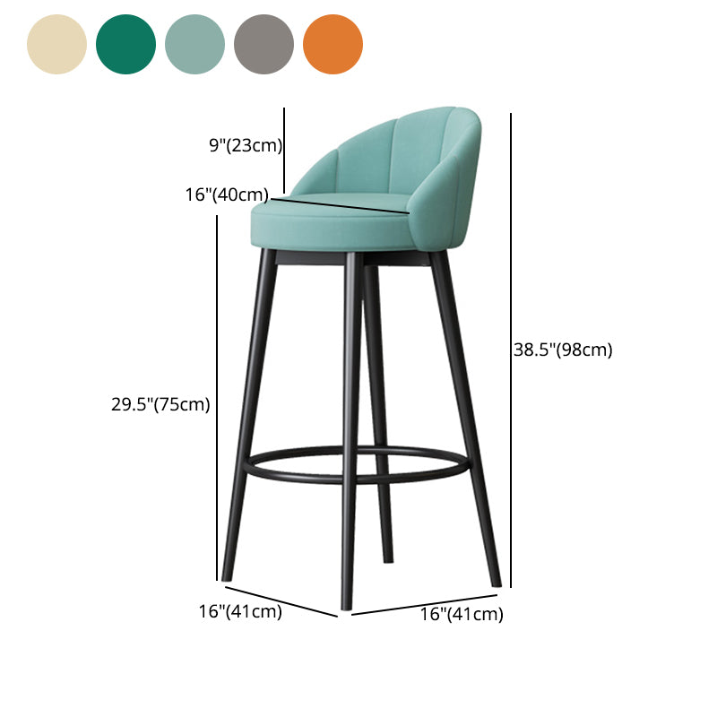 Taburete de bar de barras tapizada de metal glamorosa con cojín y espalda baja