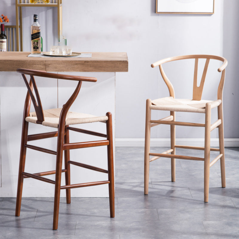Scandinavian Wood Counter Stools Low Back Indoor Single Bar Stool with 4 Legs