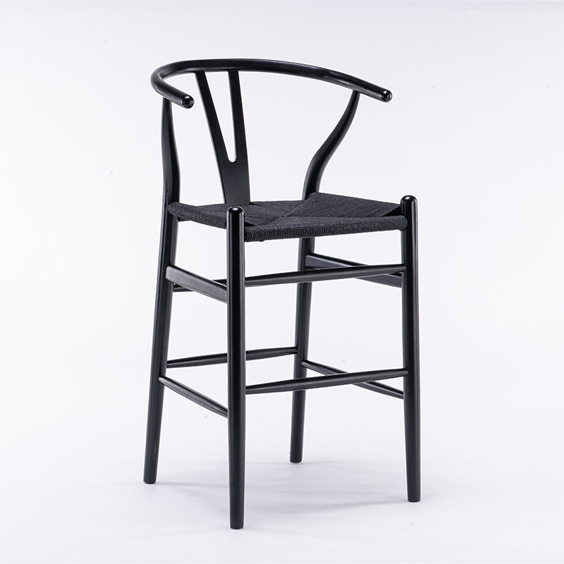 Scandinavian Wood Counter Stools Low Back Indoor Single Bar Stool with 4 Legs