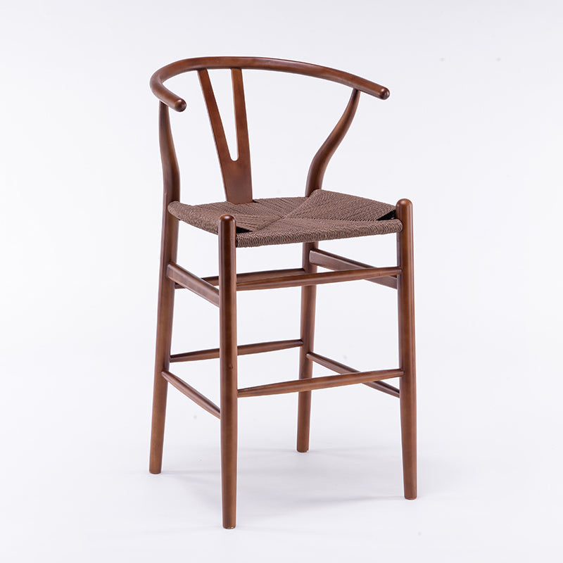 Scandinavian Wood Counter Stools Low Back Indoor Single Bar Stool with 4 Legs