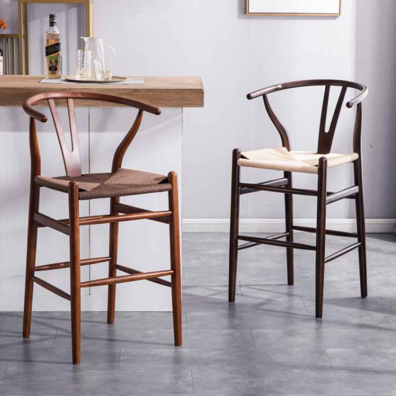 Scandinavian Wood Counter Stools Low Back Indoor Single Bar Stool with 4 Legs