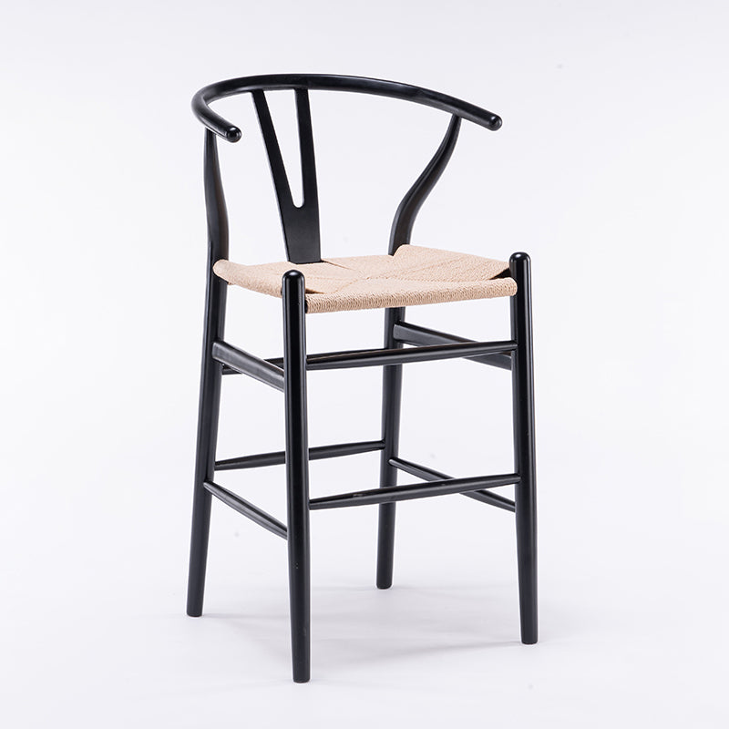 Scandinavian Wood Counter Stools Low Back Indoor Single Bar Stool with 4 Legs