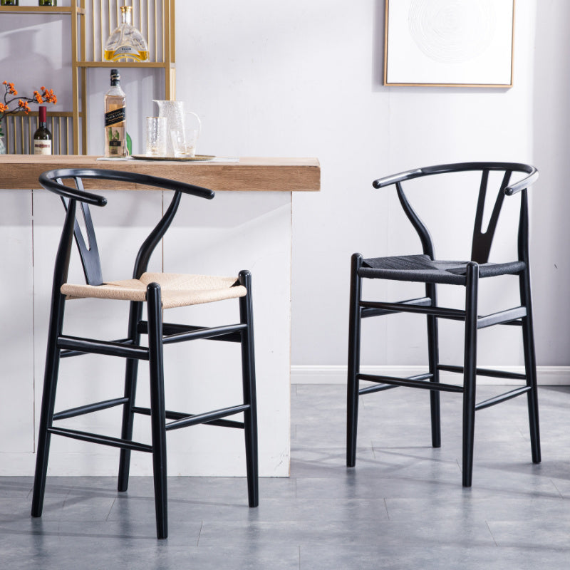 Scandinavian Wood Counter Stools Low Back Indoor Single Bar Stool with 4 Legs