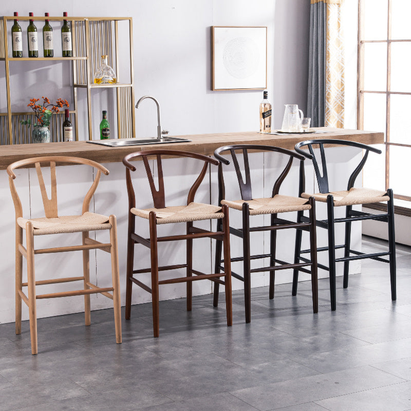 Scandinavian Wood Counter Stools Low Back Indoor Single Bar Stool with 4 Legs