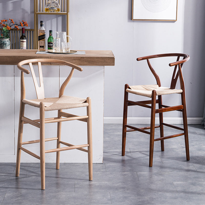 Scandinavian Wood Counter Stools Low Back Indoor Single Bar Stool with 4 Legs
