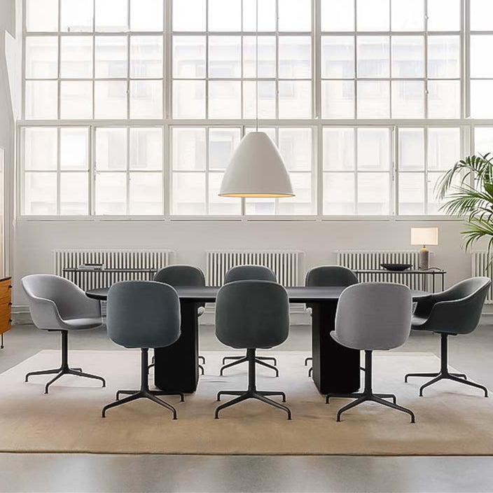 Mesa moderna ovalada con pedestal doble, mesa fija de madera maciza negra