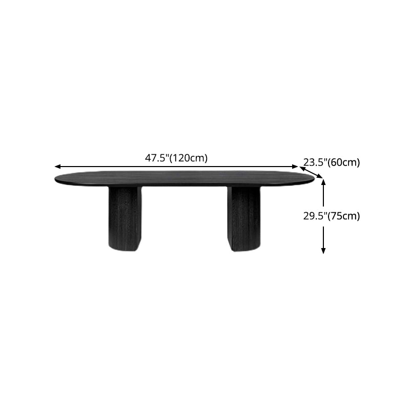Mesa moderna ovalada con pedestal doble, mesa fija de madera maciza negra