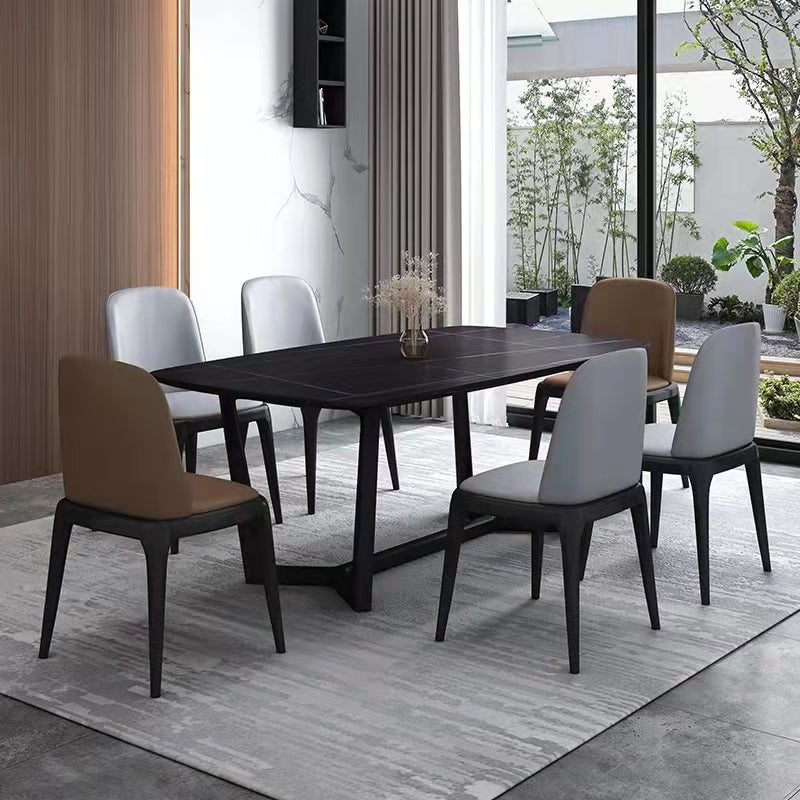Mesa de comedor de estilo industrial mesa de piedra rectangular con base de caballete
