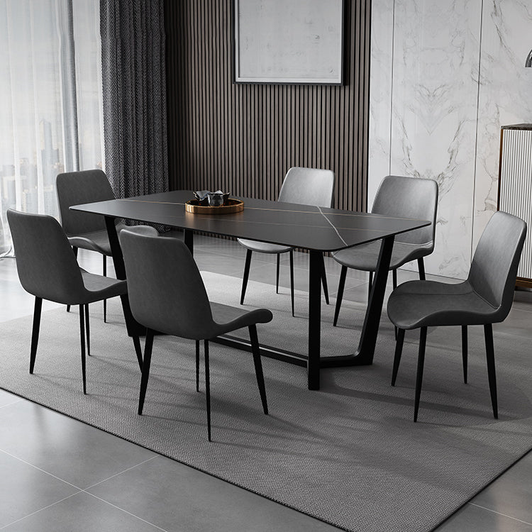Mesa de comedor de estilo industrial mesa de piedra rectangular con base de caballete