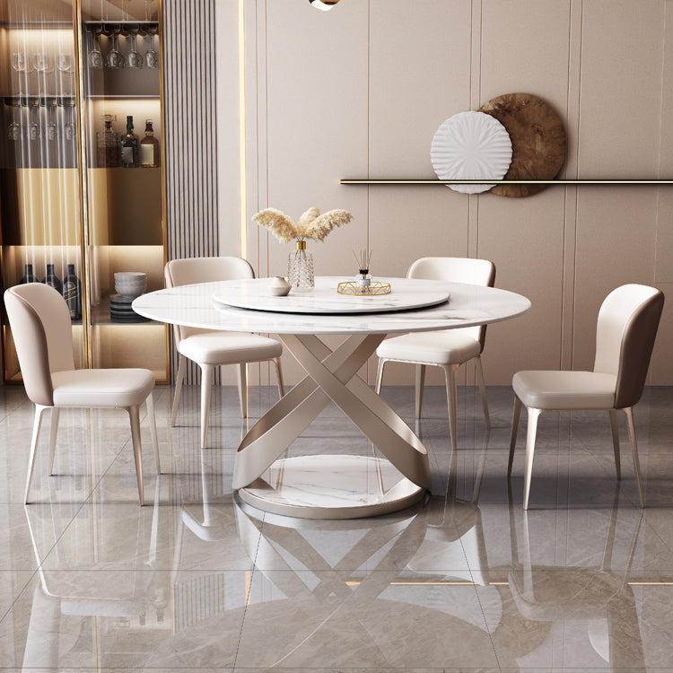 Round Furniture Luxury Style Stone Pedestal Dinner Table with Turntable