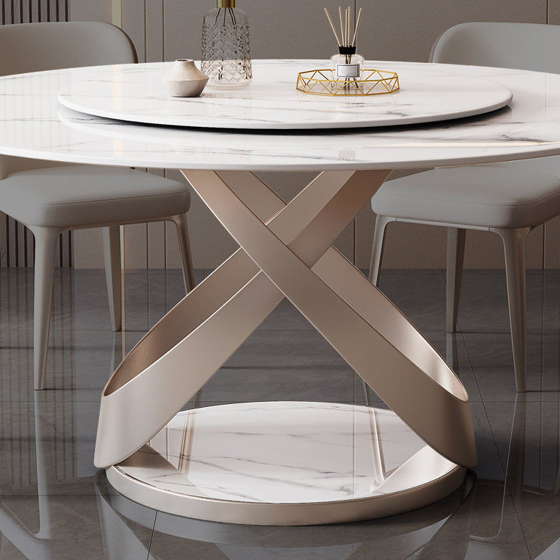 Round Furniture Luxury Style Stone Pedestal Dinner Table with Turntable