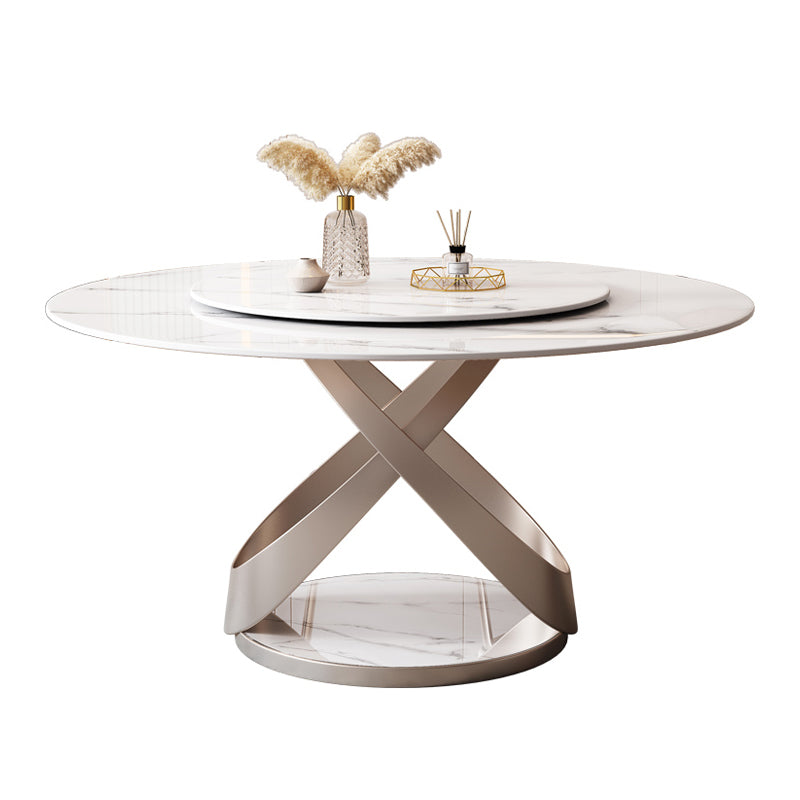 Mesa de comedor redondo Mesa de cena de pedestal de piedra de estilo de lujo con placa giratoria