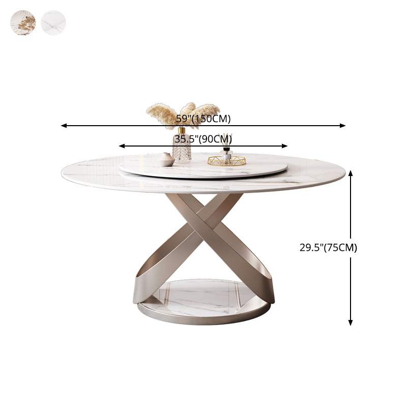 Mesa de comedor redondo Mesa de cena de pedestal de piedra de estilo de lujo con placa giratoria