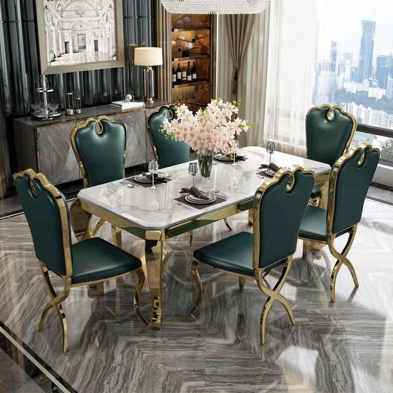 Rectangle Shape Luxury Style Dining Table Marble Fixed Table for Kitchen