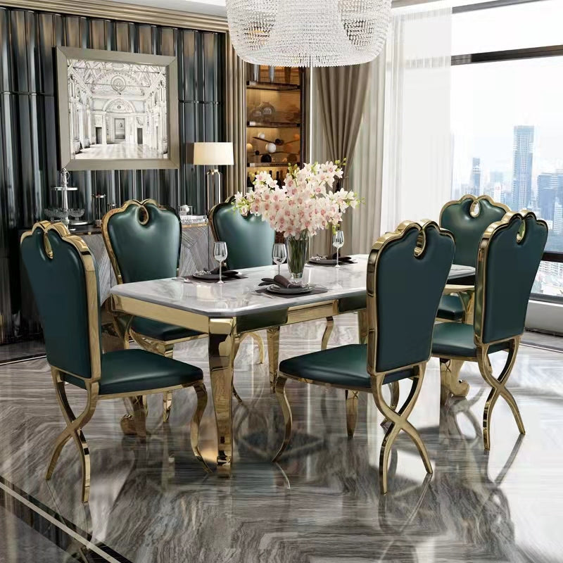 Rectangle Shape Luxury Style Dining Table Marble Fixed Table for Kitchen