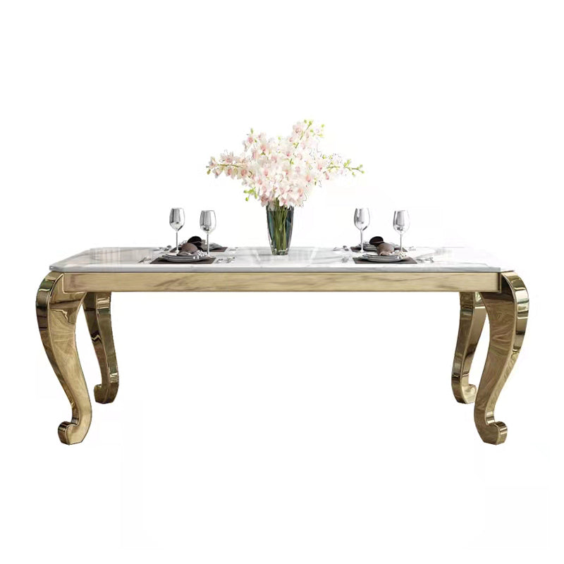 Rectangle Shape Luxury Style Dining Table Marble Fixed Table for Kitchen