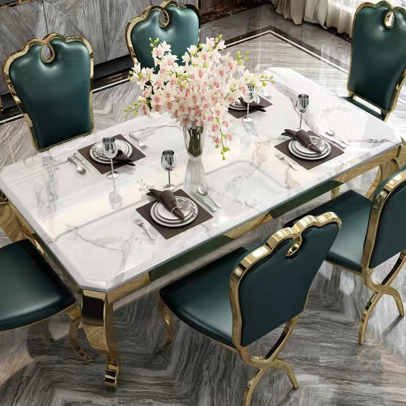Rectangle Shape Luxury Style Dining Table Marble Fixed Table for Kitchen
