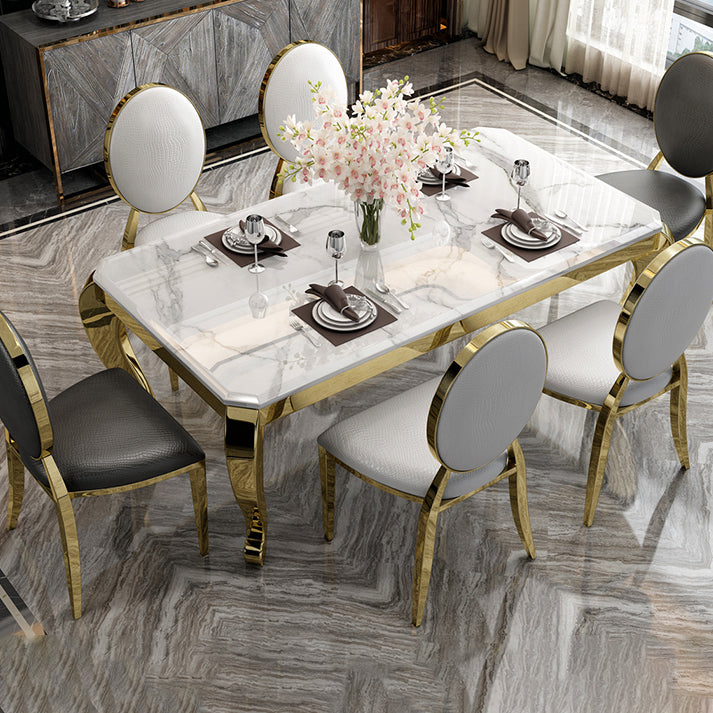 Rectangle Shape Luxury Style Dining Table Marble Fixed Table for Kitchen