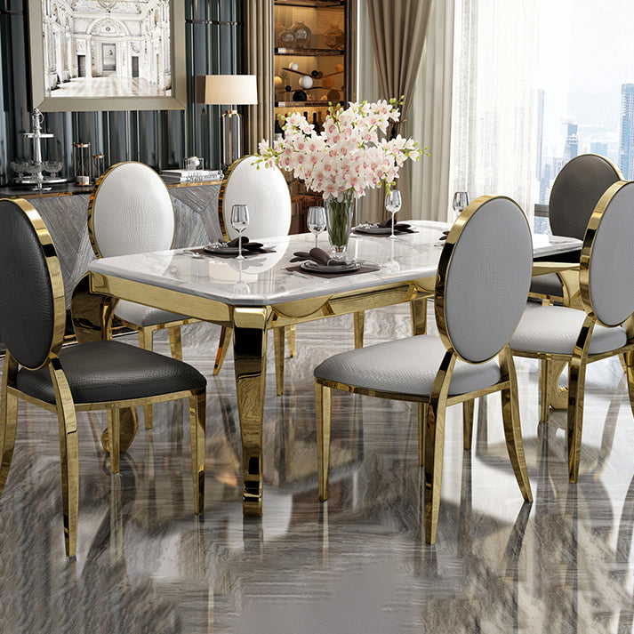 Rectangle Shape Luxury Style Dining Table Marble Fixed Table for Kitchen