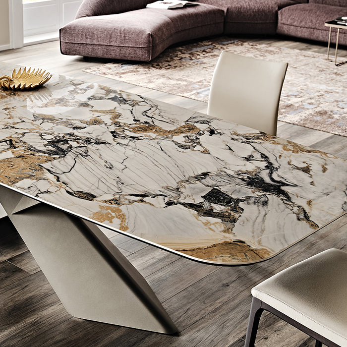 Sintered Stone Tisch für den industriellen Esstisch des Restaurants mit schwarzer Sockelbasis